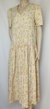 Laura Ashley Kleid 38 creme grün cotto geblümt vintage 80er Baumwolle Sommer