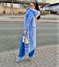 Pelz Strick Jacke Blau Mit