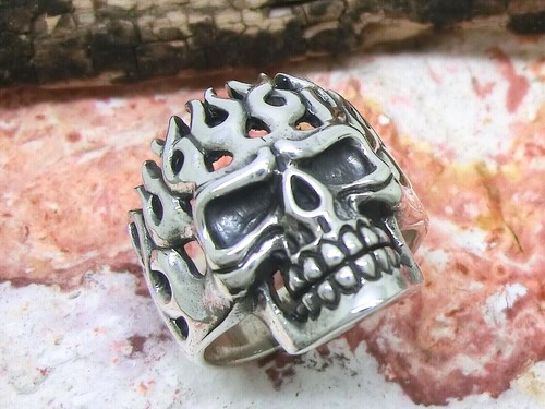 Totenkopf flammen ring 925 - totenkopf, in