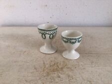 2 Alte Eierbecher Shabby Holland grünes Dekor Brocante Keramik Vintage Landhaus
