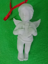 Kleiner weißer Engel mit Lyra  7,5 cm mit Anhänger  Rosenthal