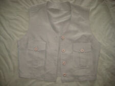 VINTAGE Weste ärmellos BEIGE Taschen V-Ausschnitt SAFARI Look Viskose 36 38