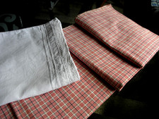 Bettbezug handgewebtes Bauernleinen rot-blau kariert  & 1 Kissen Naturleinen