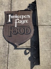 Doppelseitiges Schild Bar Pub Restaurant Gastwirte Fayre Essen auf Halterung Vintage 