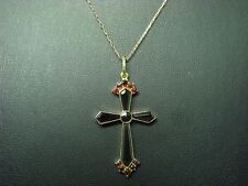 14kt 585 Roségold Kette & Gelbgold Kreuz Anhänger mit 10,30ct Granat / 52 cm
