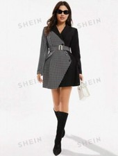 Shein Gr. S Dress Blazer Kleid Minikleid Hahnentritt Etuikleid Blazerkleid