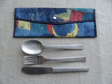 DDR BESTECKTASCHE mit ALEKTO Alu Besteck - Messer Gabel Löffel -  D2