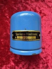 Spardose Sparkasse Windsheim vintage Metall Blau mit Schlüssel 60/70 Jahre