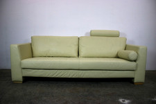 Designer Sofa von Musterring Leder Creme Dreisitzer Kopfstütze& Armkissen Couch