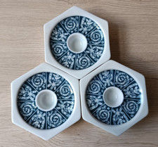 3 Schöne alte sechseckige Porzellan Kerzenhalter  weiß - blau Schönwald