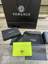 Versace Card Holder Neu Verpackt Neon Grün Gold Medusa echt Leder Portmonee