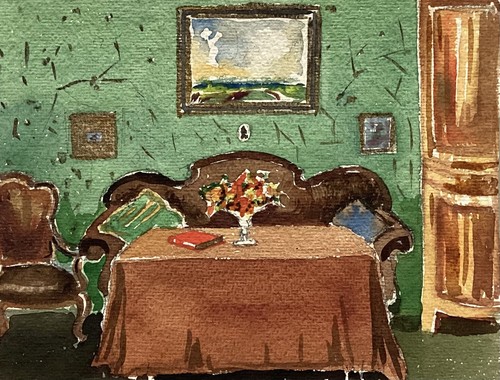 Aquarell interieur biedermeier - aquarell,