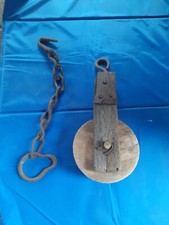 Alter Flaschenzug mit Kette Holzrolle Umlenkrolle Loft   Landhaus  1012M