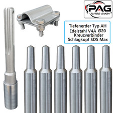 ✅ Tiefenerder Ø 20mm Edelstahl V4A Typ AH Blitzschutz Erdung Schlagkopf Klemme