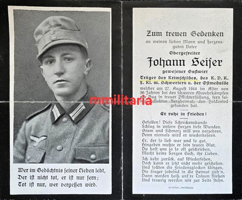 Sterbebild wwii obergefreiter - sterbebild,