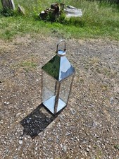 80cm Laterne Edelstahl Gartenlaternen Metall Deko-Laterne Glasscheiben Windlicht