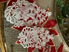 Plauener Spitze 4 frühlingshafte Fensterbilder creme Hase und Vogel