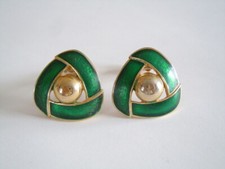 Vintage Ohrclips Email Grün