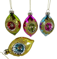 4er Set Reflexkugeln oval Reflex Kugel  Glas Weihnachten Christbaum Deko