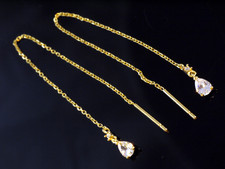 585 Gold zarte Durchzieher Ohrringe 1 Paar mit Zirkonia Steinen Länge 88 mm