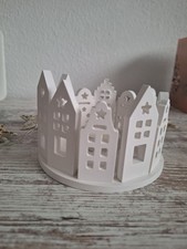 Deko Teelichthalter,mit 13 Häuschen .Zur freien Gestaltung. Weiß. Aus Keraflott.