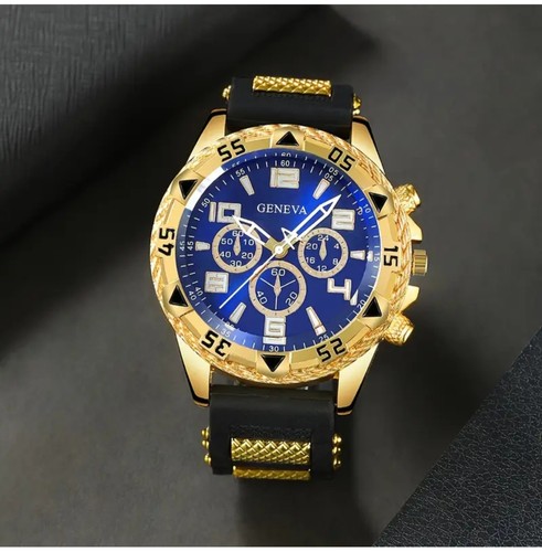Uhr gold blau und schwarz - uhr,