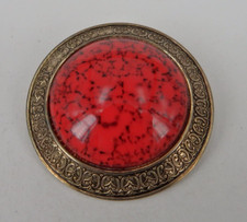 Neugablonz Dieter Knobloch:  Historismus Brosche mit Korallen Cabochon (85060)