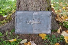 Backofentür, Ofentür aus Gusseisen Kamintür Schwarz Matt/Alt Silber Holz.. ZEb15