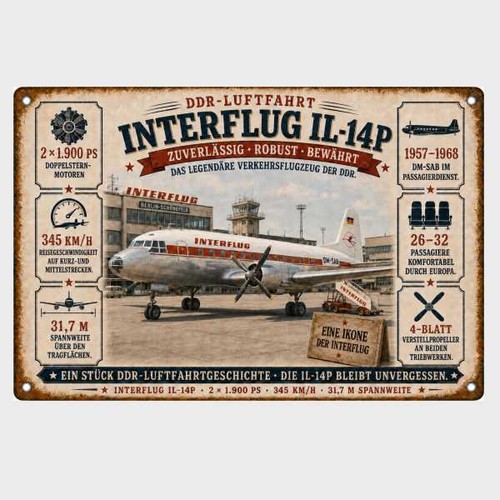Blechschild il14 interflug - blechschild,