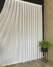 Gardine Store Leinen Optik Strich Design weiß-silber exakter Faltenwurf Nach Maß