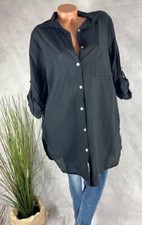 Luftig leichte long BLUSE Hemd Perlmuttknöpfe Italy SCHWARZ 36 38 40