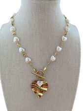 Damenkette Statement Halskette goldfarben Modekette Perlenkette Herzkette