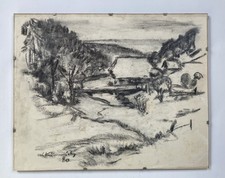 Wilhelm Kimmich Kohlezeichnung Haus im Schwarzwald Schwarzwaldhaus 1980