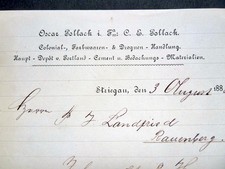 STRIEGAU 1888, Rechnung OSCAR POLLACK Kolonialwaren, Farben, Drogerie
