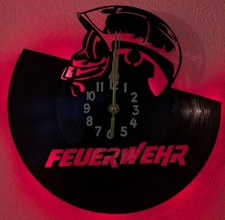 Handgemachte Wanduhr Schallplatte,  LED Beleuchtung,  leises Uhrwerk, Feuerwehr