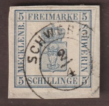 MECKLENBURG-SCHWERIN 3, Wappen 5 Sch. blau, sauber gestempelt, tadellos, 400,-€