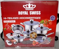 Royal Swiss 16-Tlg. Koch Topf Pfanne Geschirr Set Deckel Thermometerknopf Edel