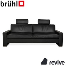 Brühl Alba Leder Dreisitzer Schwarz manuelle Funktion Sofa Couch