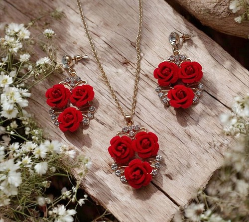 Schmuck set rot goldfarben - rot,