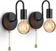 2er Set Antik Metall Eisen Loft Wandleuchte Lampe Mit Zugschnur Schalter Schwarz