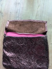 Laptop Tasche - Innentasche Pink und 2 Tasche aus Leder selbst genäht-braun.