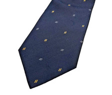 hochwertige Seidenkrawatte PL dunkelblau mit kleinen Muster gelb und hellblau