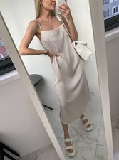 ❤️Neu! midi maxi satin Kleid slip dress creme perlmutt h&m slip dress❤️