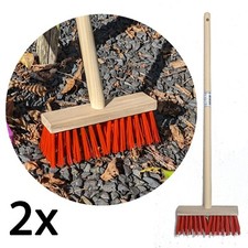 2x Garten Besen für Kinder Straßenbesen Holz Kinderbesen Natur Rot mit Holzstiel