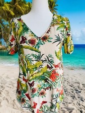 Blumen Shirt Bluse Ethno Boho Safari Pflanzen Floral Asia Kimono Stil Hawaii