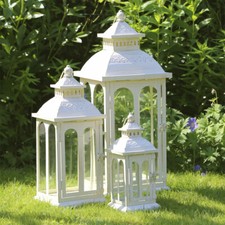 Laterne COUNTRY creme weiß aus Metall mit Rundbogenfenstern im Landhausstil