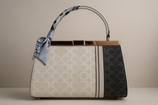 Exklusive Designer-Handtasche mit Muster & Schal – Creme/Schwarz – Neu & elegant