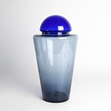Murano Glasvase mit Deckel DISCUS design Cenedese mid century 1970-80 Blau Grau