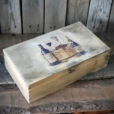 Vintage Weinholzkasten 35x20x10cm für 2 Flaschen Weintruhe Shabby Holz Handarbei