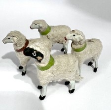 4 Wollschafe alt Antik Pappmache Holz Wolle Schafe Krippefiguren 5 / 5,5 cm